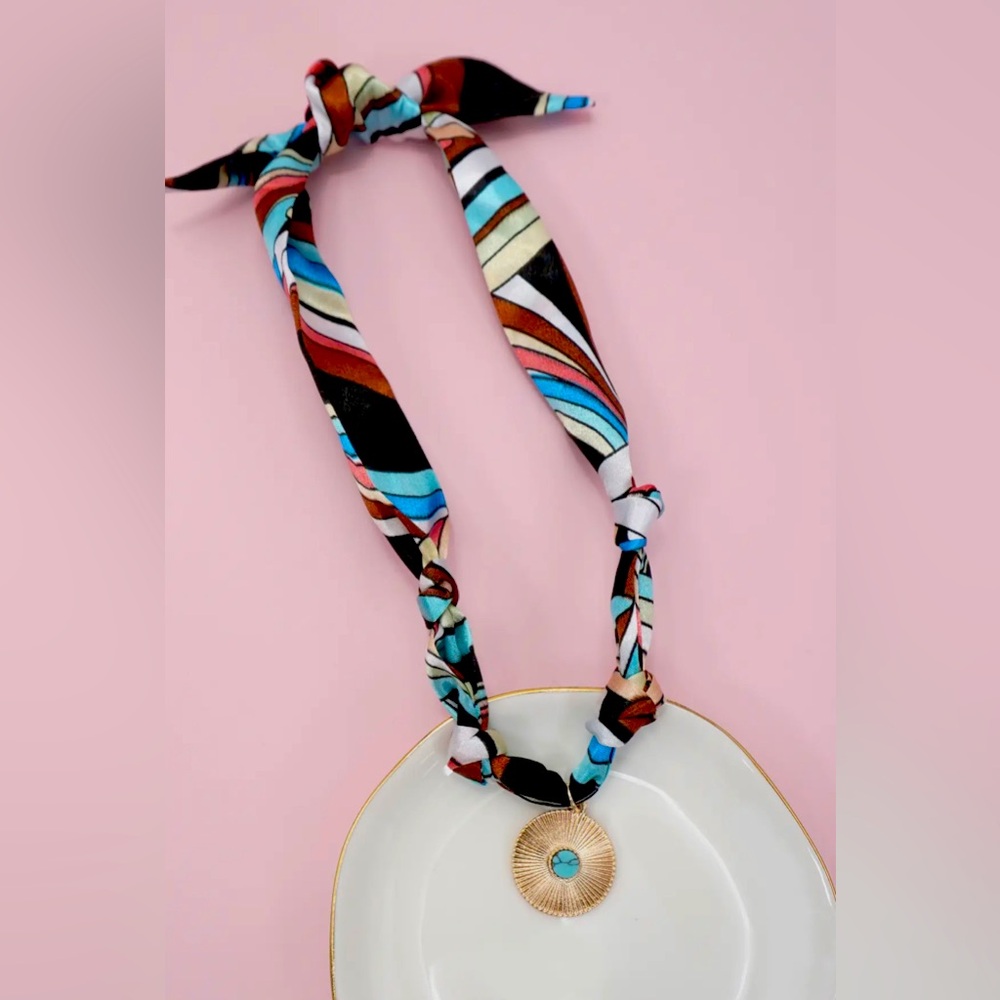 Colorful Pendant Necklace with Gold and Turquoise Accents